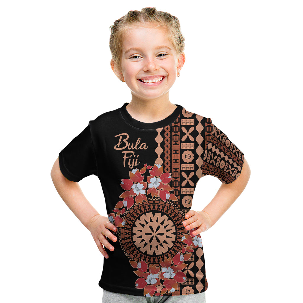 Bula Fiji Tagimoucia Flower Masi Tapa Tribal Kid T Shirt Brown Color LT9 Brown - Polynesian Pride