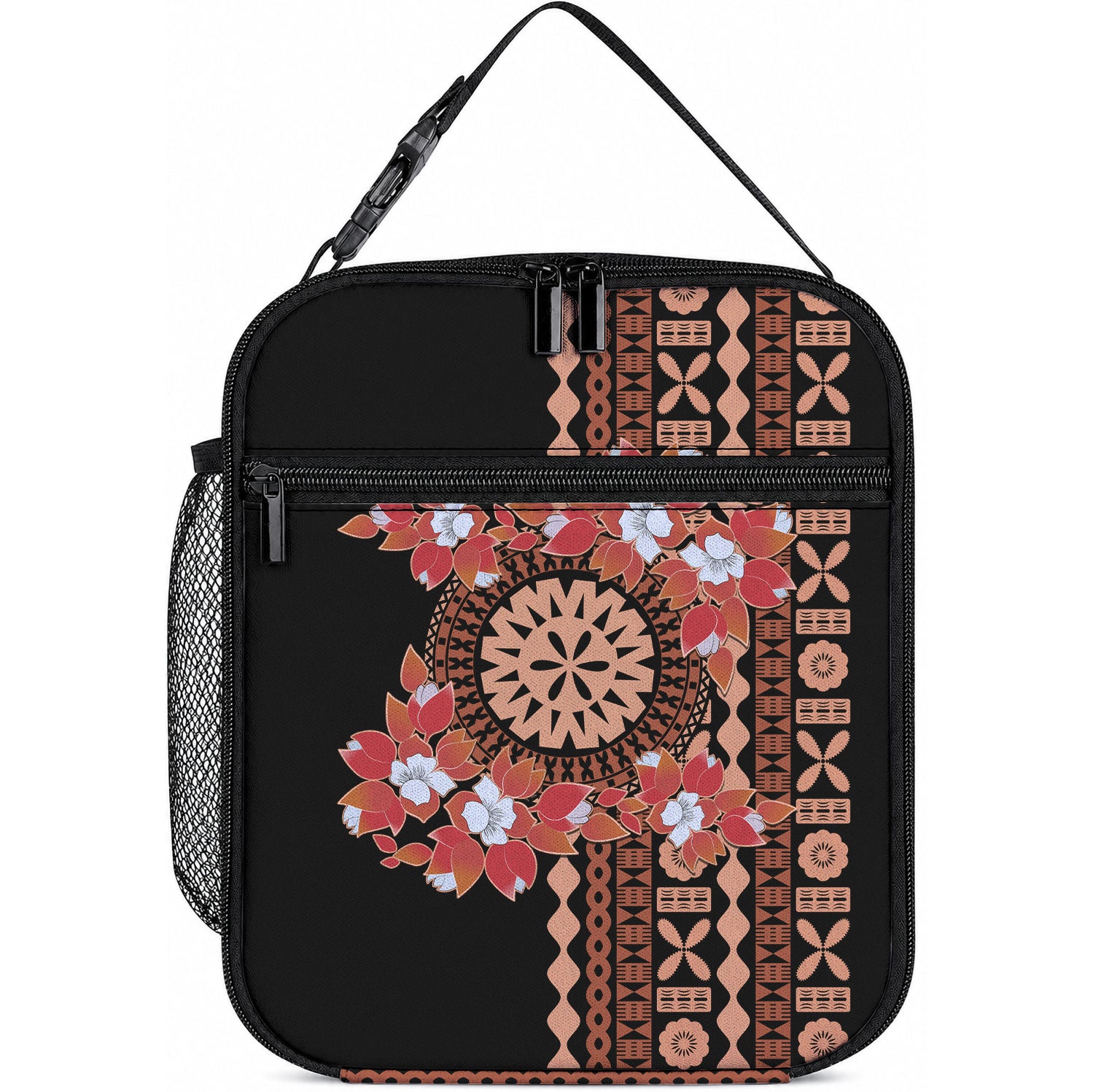 Bula Fiji Tagimoucia Flower Masi Tapa Tribal Lunch Bag Brown Color LT9 10.2 × 8.3 × 4.3 inch Brown - Polynesian Pride