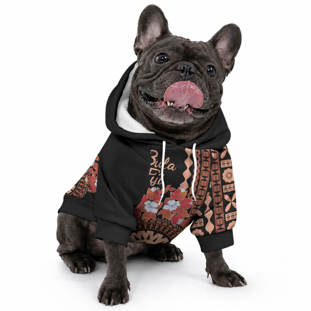 Bula Fiji Tagimoucia Flower Masi Tapa Tribal Pet Hoodie Brown Color LT9 - Polynesian Pride