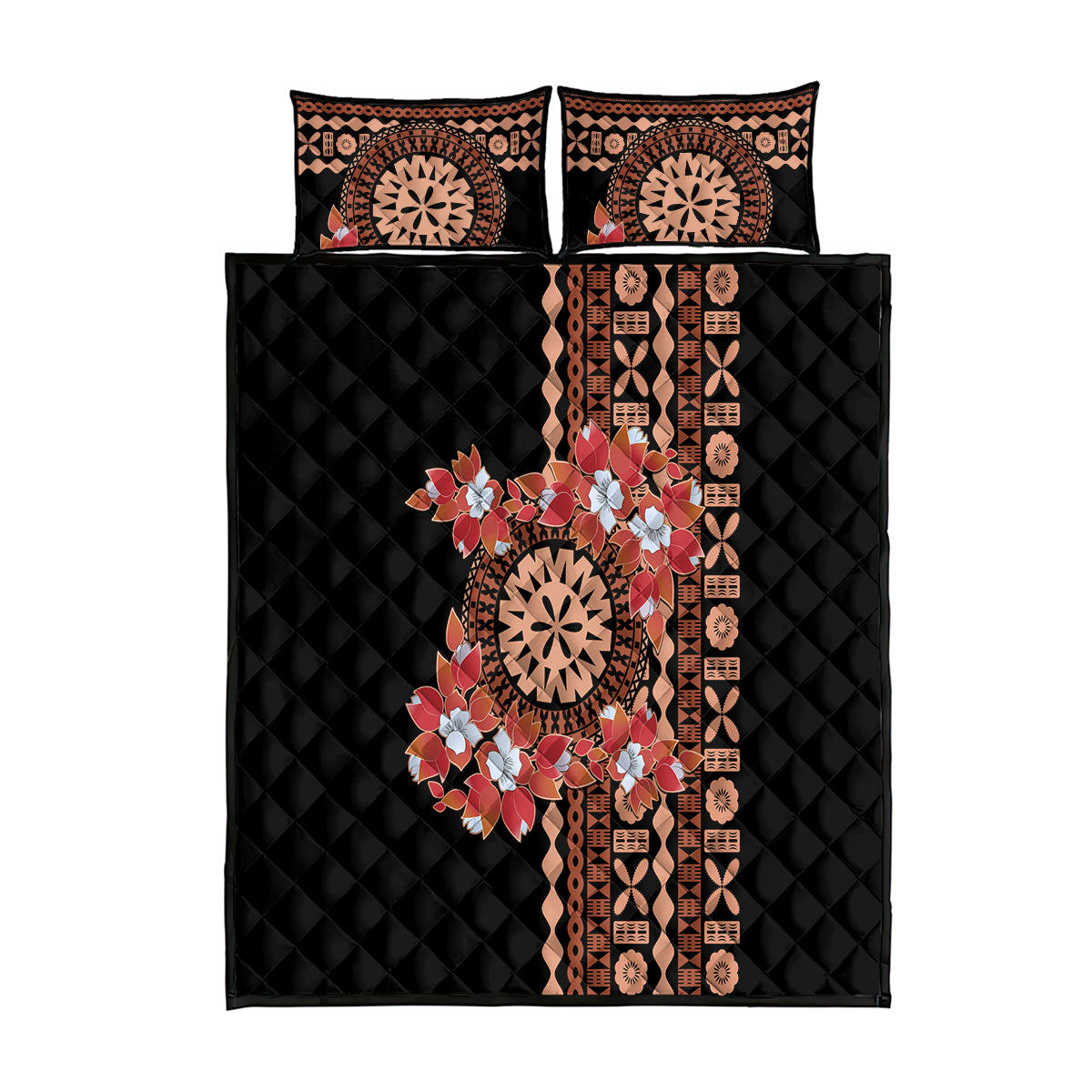 Bula Fiji Tagimoucia Flower Masi Tapa Tribal Quilt Bed Set Brown Color LT9 Brown - Polynesian Pride