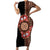 Bula Fiji Tagimoucia Flower Masi Tapa Tribal Short Sleeve Bodycon Dress Brown Color LT9 Long Dress Brown - Polynesian Pride