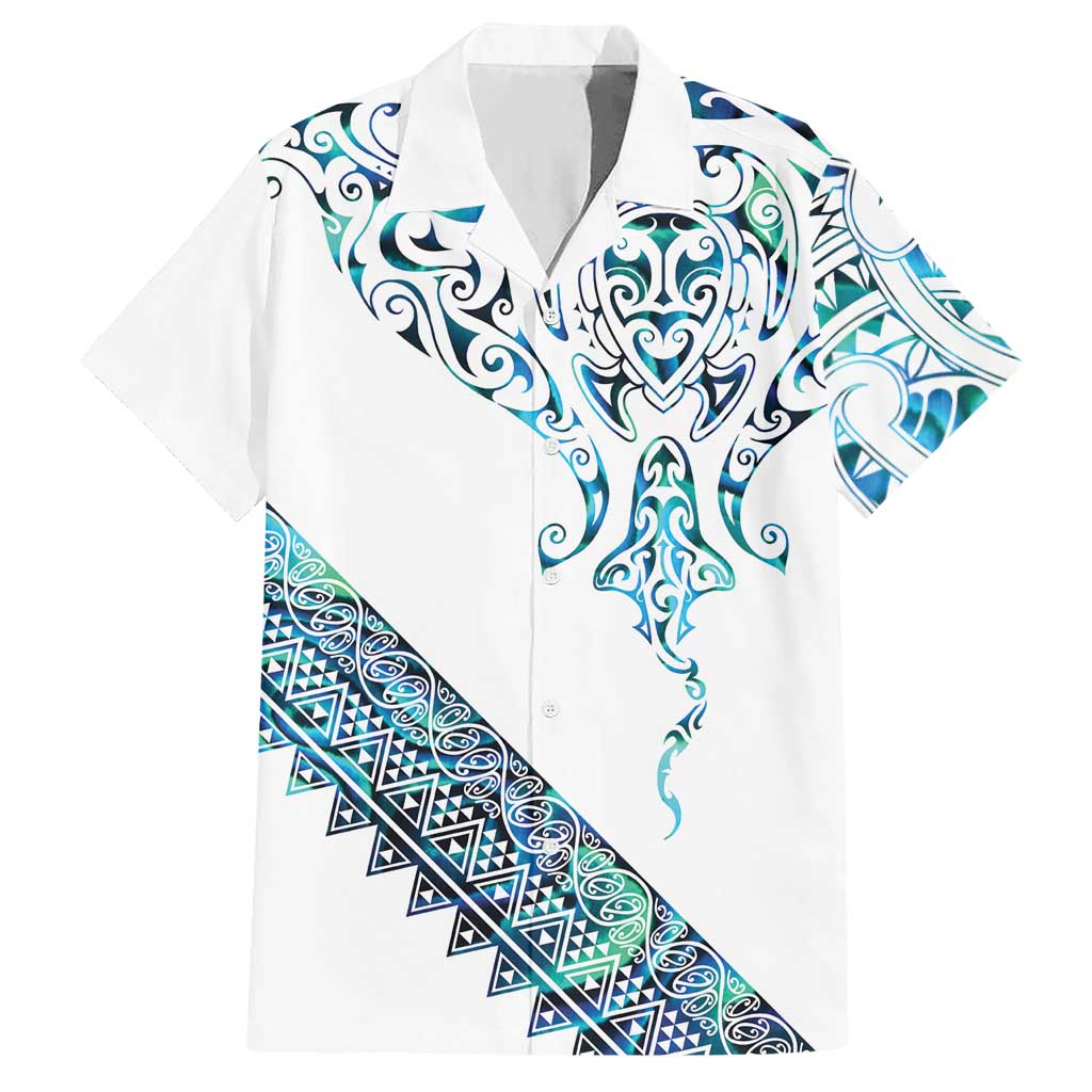Kahui Whetu Paua shell Kowhaiwhai Taniko Personalised Hawaiian Shirt Manta Ray Shark-Turtle Maori Tribal Style LT9 Blue - Polynesian Pride