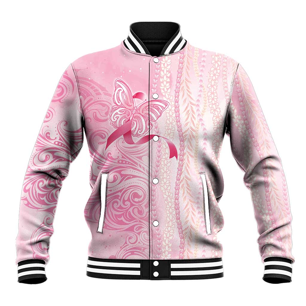 Breast Cancer Awareness Baseball Jacket Maile Pikake Lokelani Crown Flower Lei Inspired LT9 Unisex Pink - Polynesian Pride