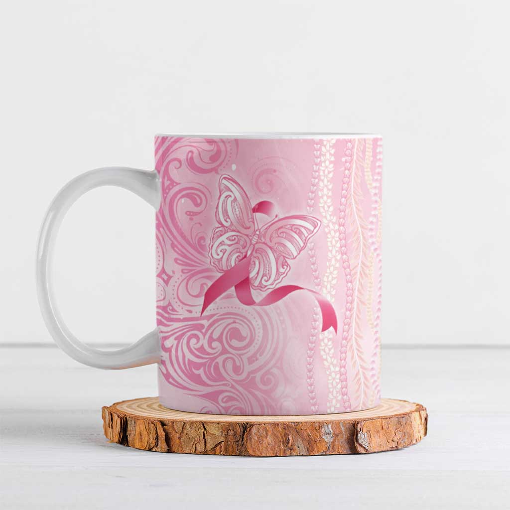 Breast Cancer Awareness Ceramic Mug Maile Pikake Lokelani Crown Flower Lei Inspired LT9 Pink - Polynesian Pride