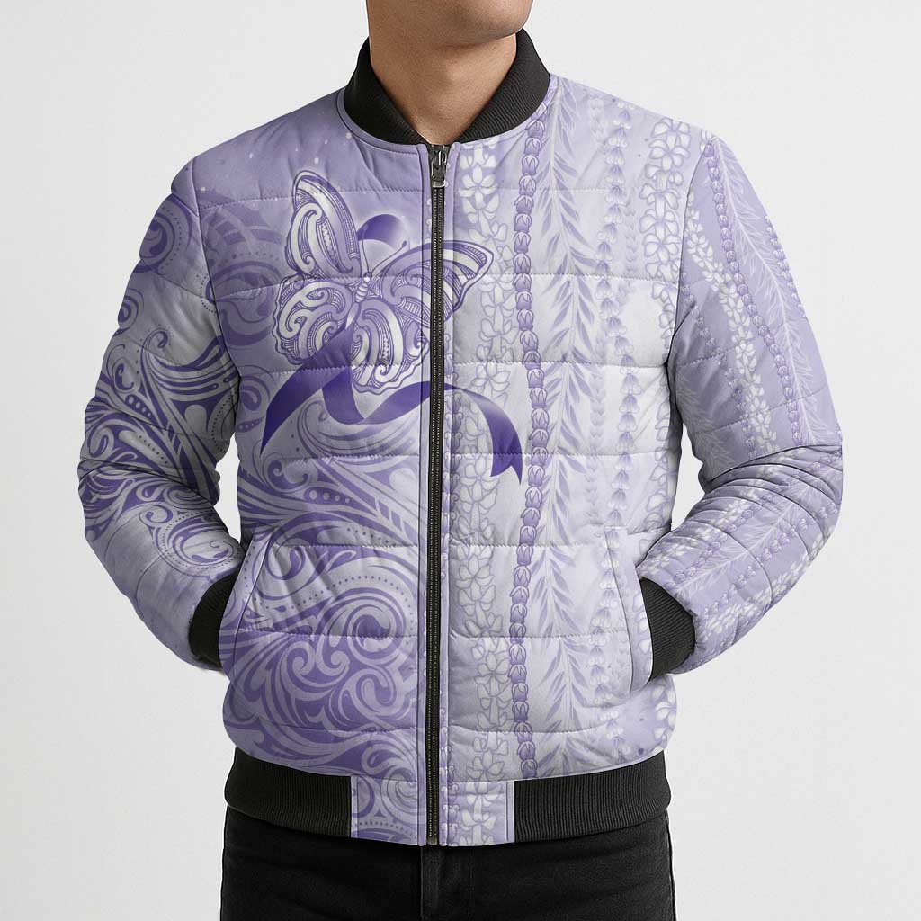 Epilepsy Awareness Bomber Puffer Jacket Maile Pikake Lokelani Crown Flower Lei Inspired LT9 - Polynesian Pride