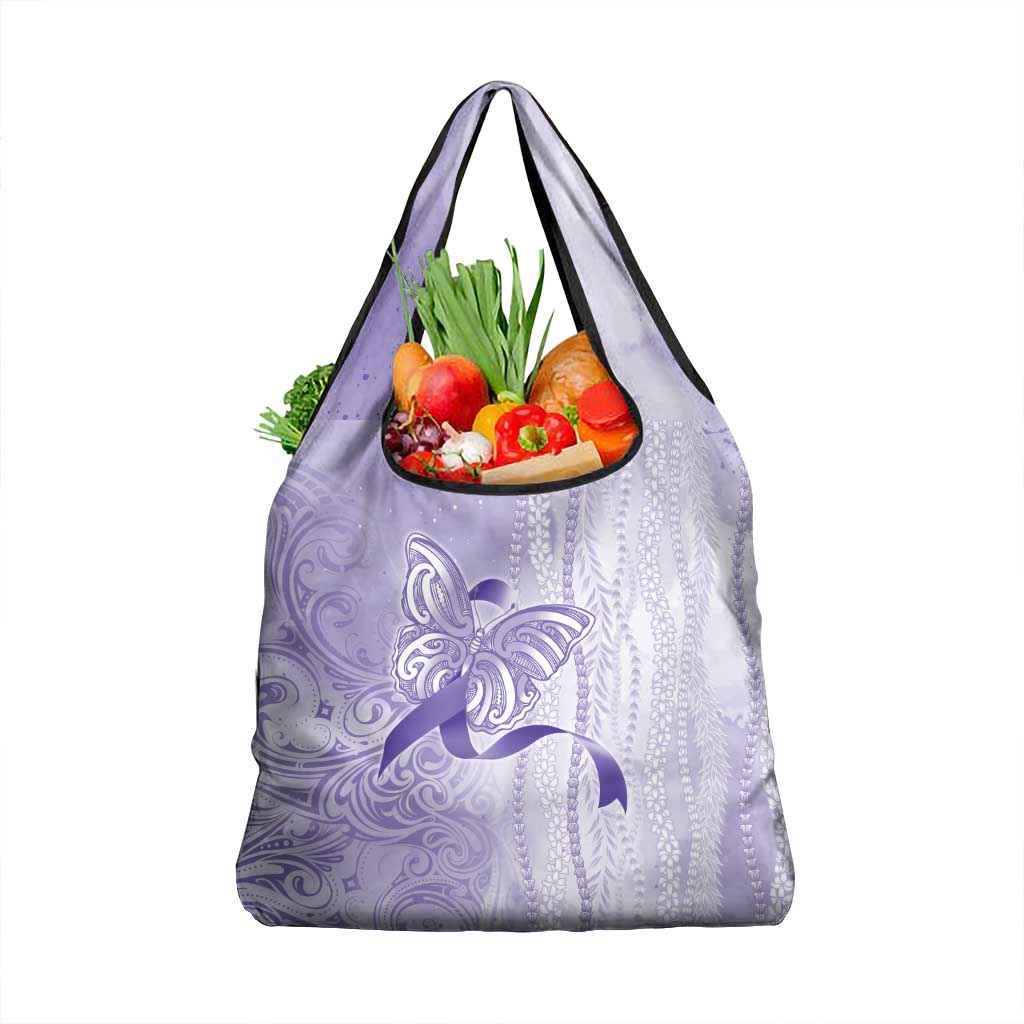 Epilepsy Awareness Grocery Bag Maile Pikake Lokelani Crown Flower Lei Inspired LT9 1-pack One Size Purple - Polynesian Pride