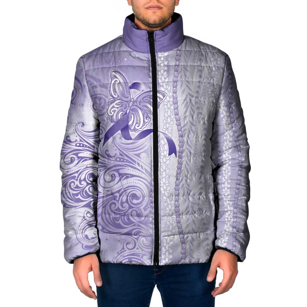 Epilepsy Awareness Padded Jacket Maile Pikake Lokelani Crown Flower Lei Inspired LT9 Men Purple - Polynesian Pride