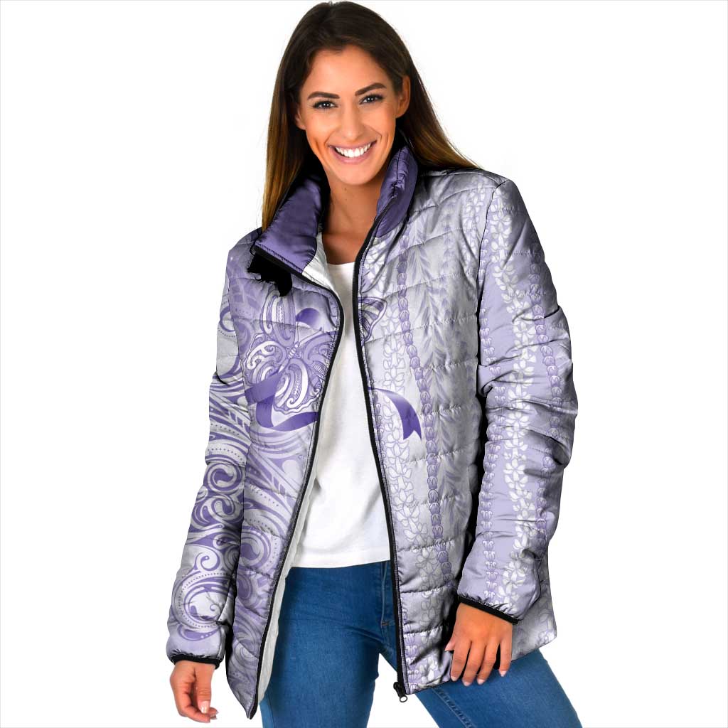 Epilepsy Awareness Padded Jacket Maile Pikake Lokelani Crown Flower Lei Inspired LT9 Women Purple - Polynesian Pride
