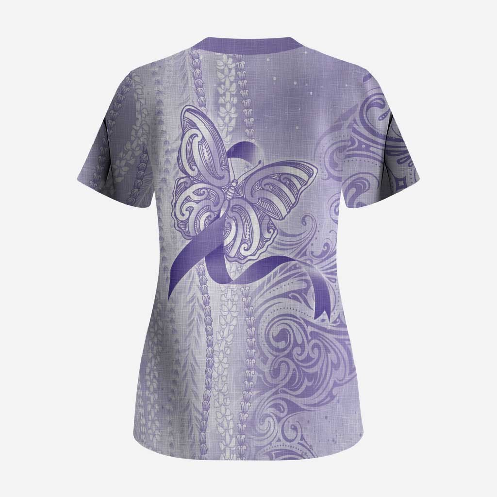 Epilepsy Awareness Scrub Top Maile Pikake Lokelani Crown Flower Lei Inspired LT9 - Polynesian Pride