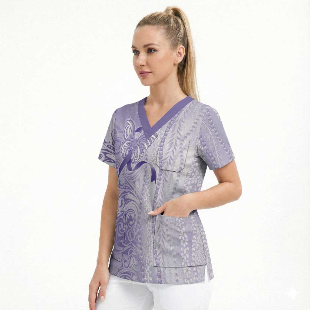 Epilepsy Awareness Scrub Top Maile Pikake Lokelani Crown Flower Lei Inspired LT9 - Polynesian Pride