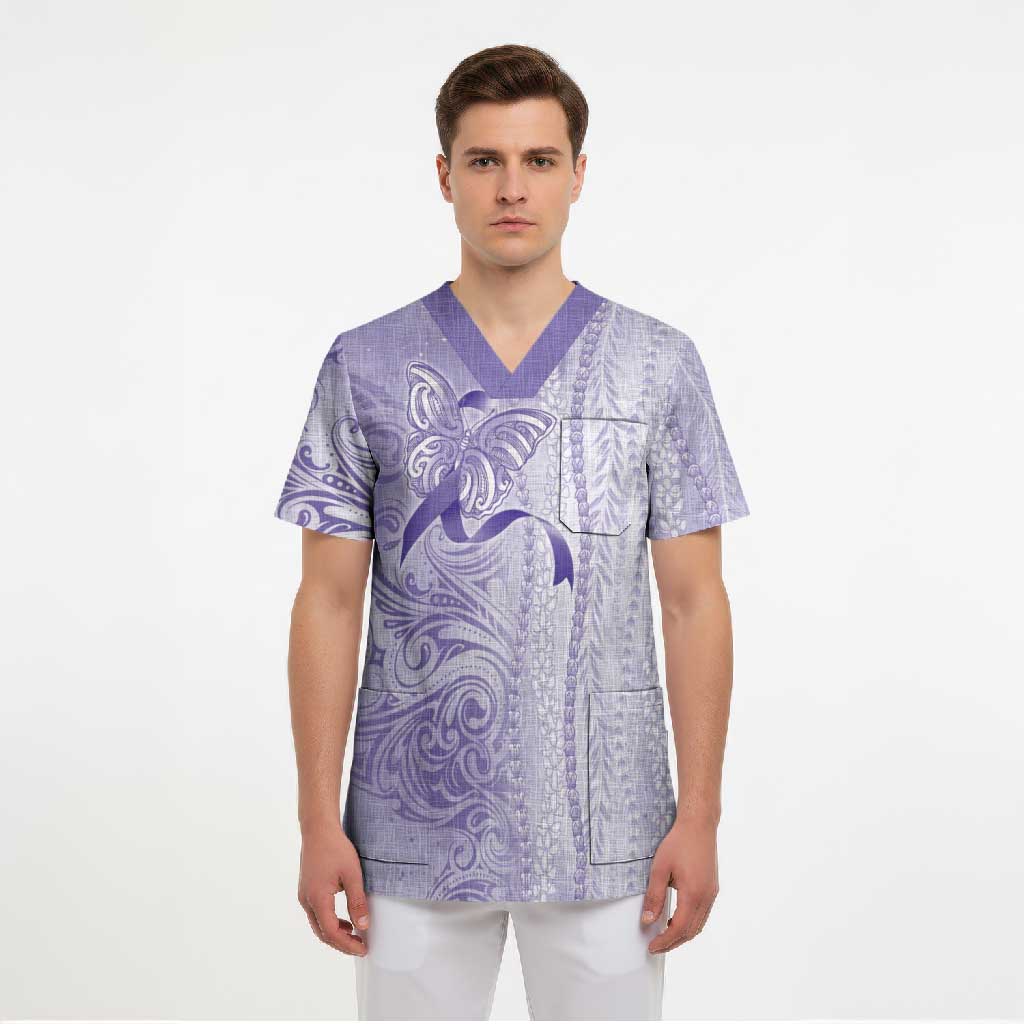 Epilepsy Awareness Scrub Top Maile Pikake Lokelani Crown Flower Lei Inspired LT9 - Polynesian Pride