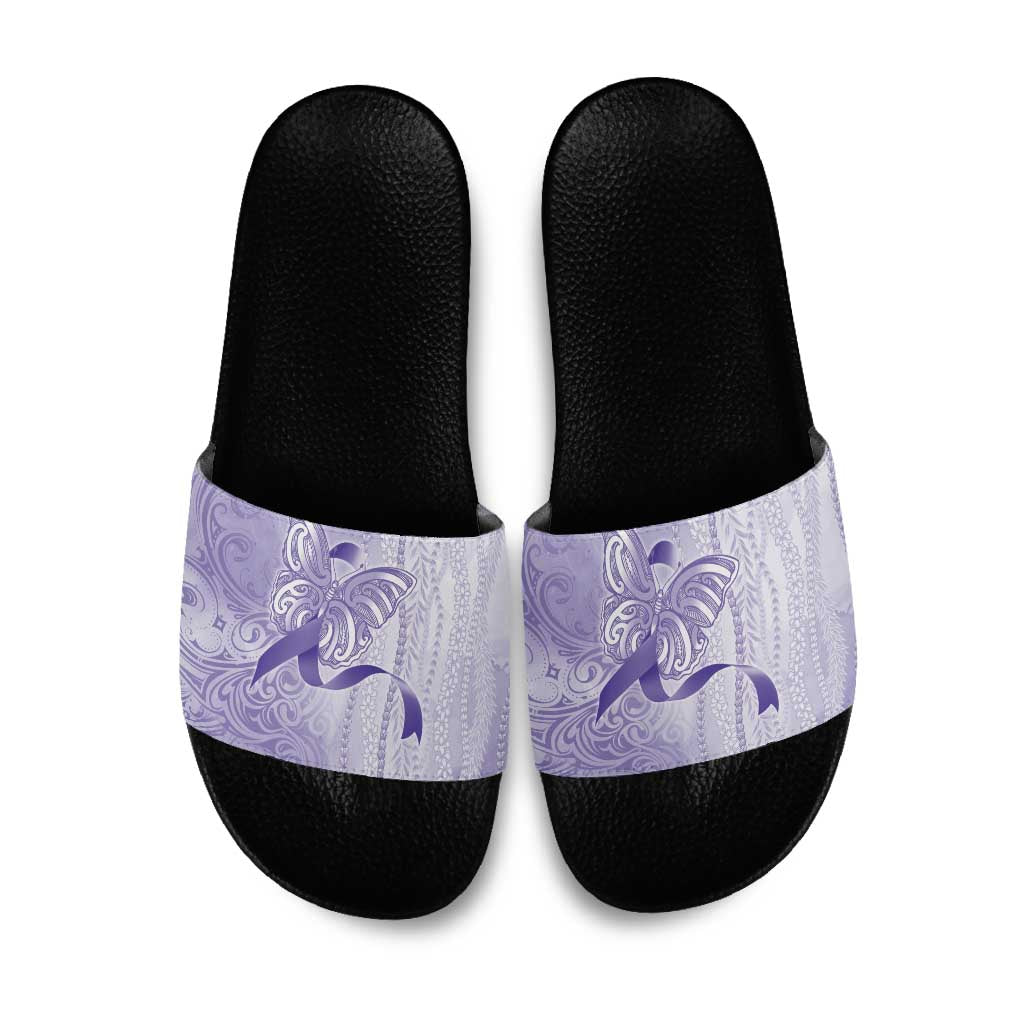 Epilepsy Awareness Slide Sandals Maile Pikake Lokelani Crown Flower Lei Inspired LT9 Purple - Polynesian Pride
