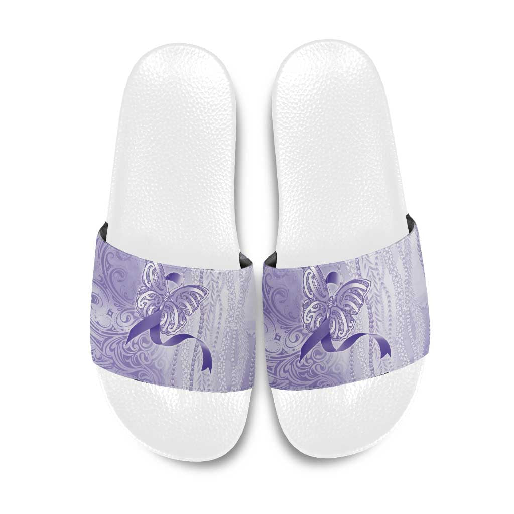 Epilepsy Awareness Slide Sandals Maile Pikake Lokelani Crown Flower Lei Inspired LT9 Purple - Polynesian Pride