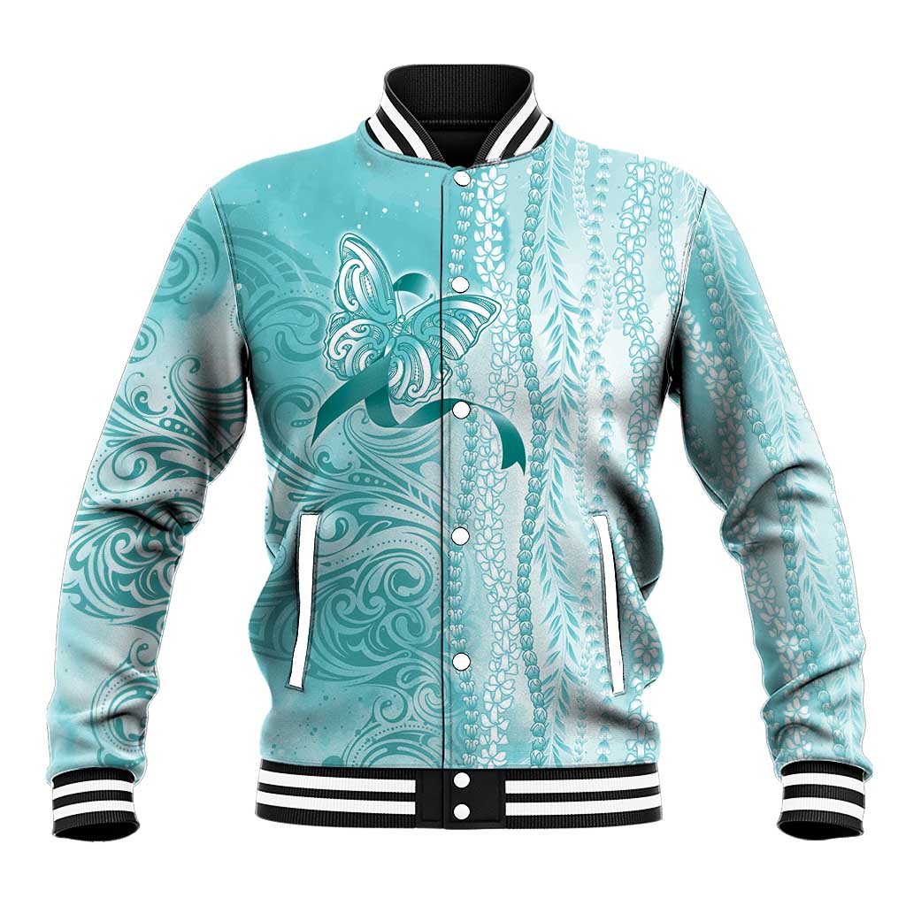 PTSD Awareness Baseball Jacket Maile Pikake Lokelani Crown Flower Lei Inspired LT9 Unisex Teal - Polynesian Pride