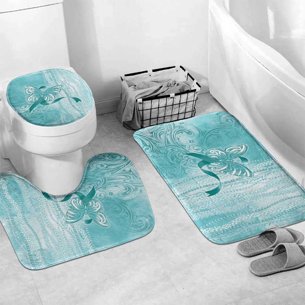 PTSD Awareness Bathroom Set Maile Pikake Lokelani Crown Flower Lei Inspired LT9 Mat Set Only (3 pcs) One Size Teal - Polynesian Pride