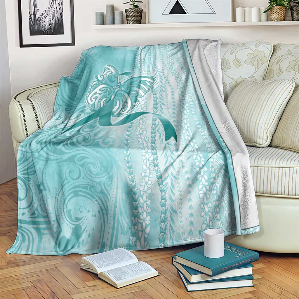 PTSD Awareness Blanket Maile Pikake Lokelani Crown Flower Lei Inspired LT9 Teal - Polynesian Pride