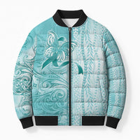 PTSD Awareness Bomber Puffer Jacket Maile Pikake Lokelani Crown Flower Lei Inspired LT9 Unisex Teal - Polynesian Pride