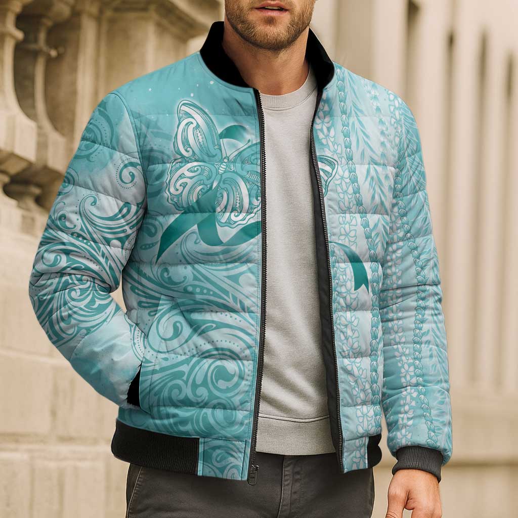 PTSD Awareness Bomber Puffer Jacket Maile Pikake Lokelani Crown Flower Lei Inspired LT9 - Polynesian Pride