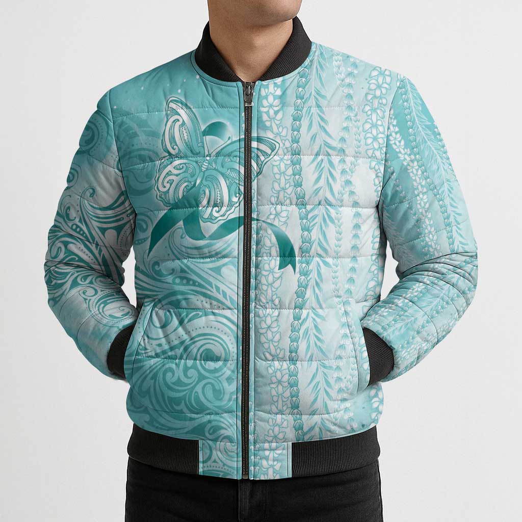 PTSD Awareness Bomber Puffer Jacket Maile Pikake Lokelani Crown Flower Lei Inspired LT9 - Polynesian Pride