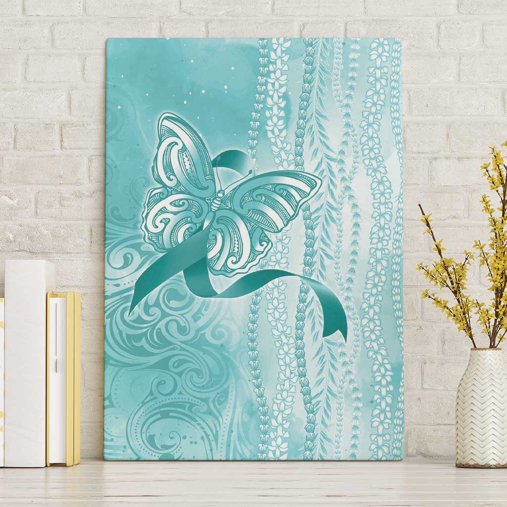 PTSD Awareness Canvas Wall Art Maile Pikake Lokelani Crown Flower Lei Inspired LT9 Without Frame Teal - Polynesian Pride