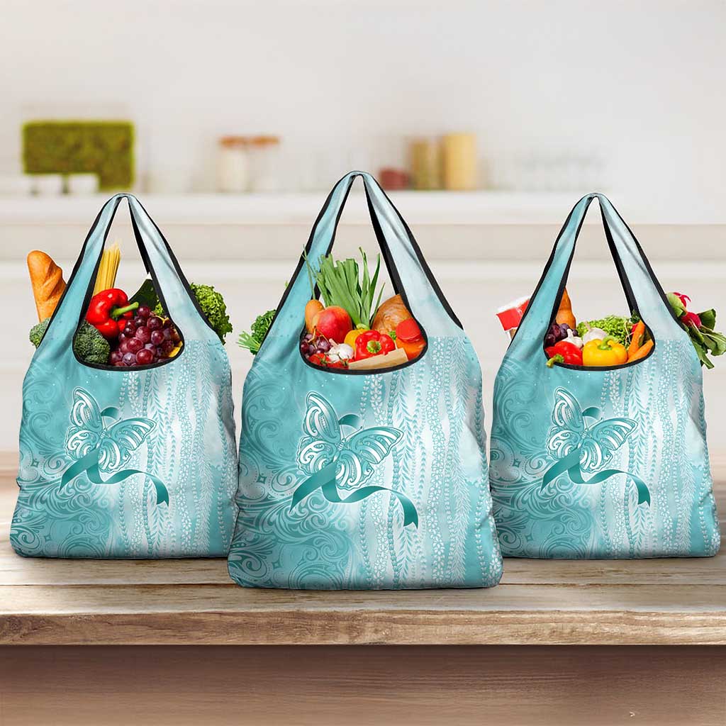 PTSD Awareness Grocery Bag Maile Pikake Lokelani Crown Flower Lei Inspired LT9 3-pack One Size Teal - Polynesian Pride