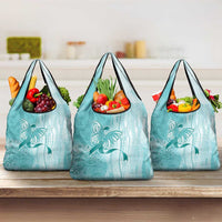 PTSD Awareness Grocery Bag Maile Pikake Lokelani Crown Flower Lei Inspired LT9 3-pack One Size Teal - Polynesian Pride