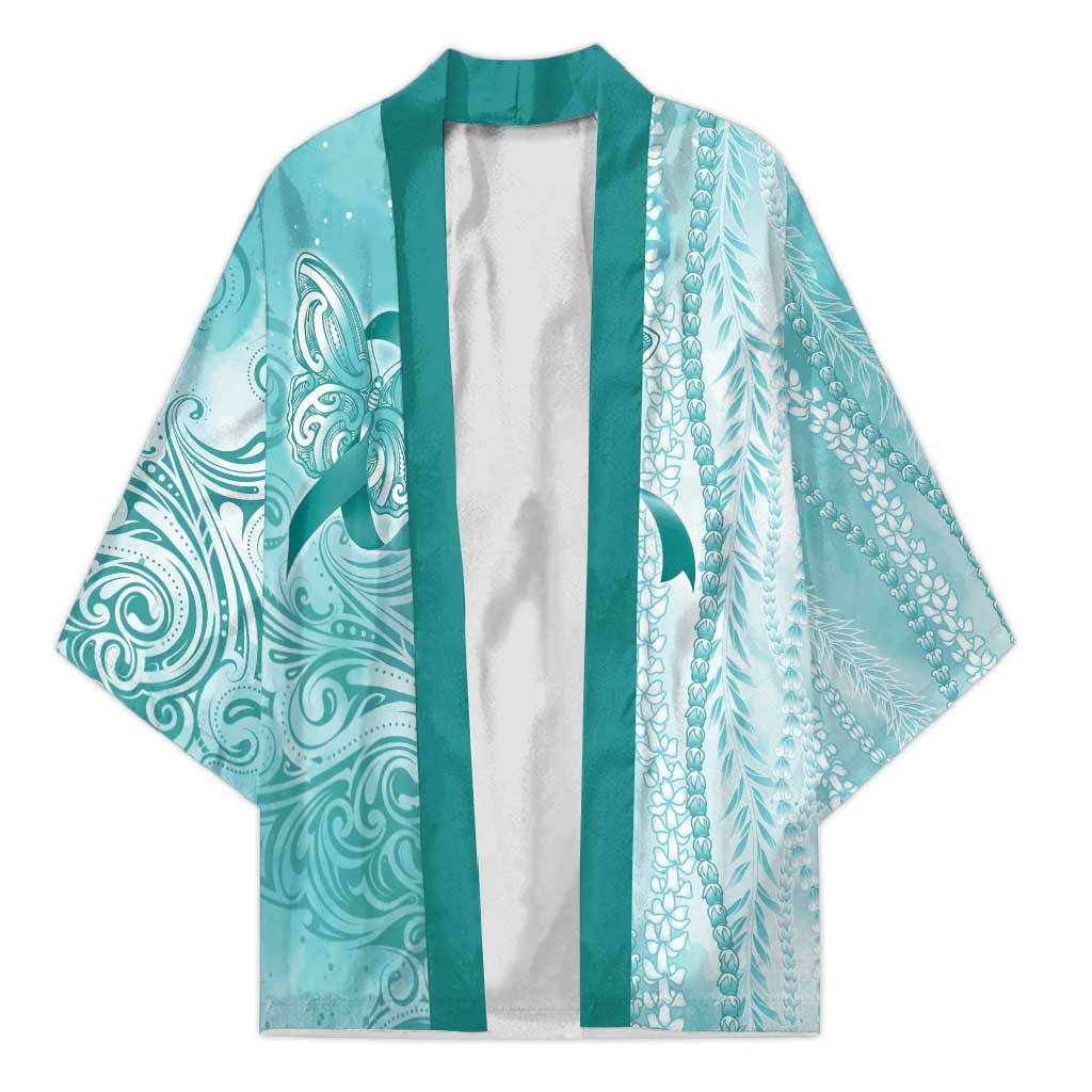 PTSD Awareness Kimono Maile Pikake Lokelani Crown Flower Lei Inspired LT9 Unisex Teal - Polynesian Pride