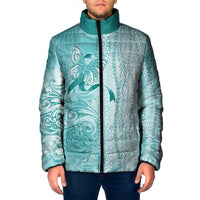PTSD Awareness Padded Jacket Maile Pikake Lokelani Crown Flower Lei Inspired LT9 Men Teal - Polynesian Pride