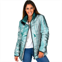 PTSD Awareness Padded Jacket Maile Pikake Lokelani Crown Flower Lei Inspired LT9 Women Teal - Polynesian Pride
