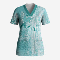 PTSD Awareness Scrub Top Maile Pikake Lokelani Crown Flower Lei Inspired LT9 Adult Teal - Polynesian Pride