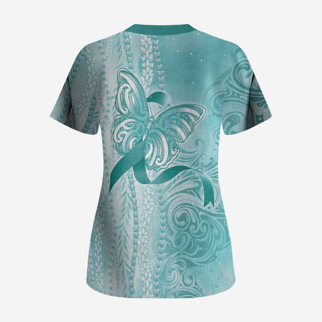 PTSD Awareness Scrub Top Maile Pikake Lokelani Crown Flower Lei Inspired LT9 - Polynesian Pride