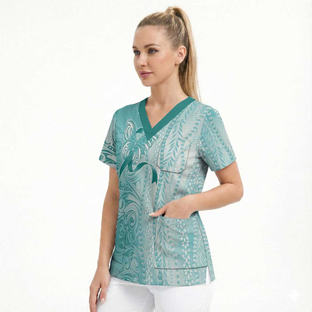 PTSD Awareness Scrub Top Maile Pikake Lokelani Crown Flower Lei Inspired LT9 - Polynesian Pride