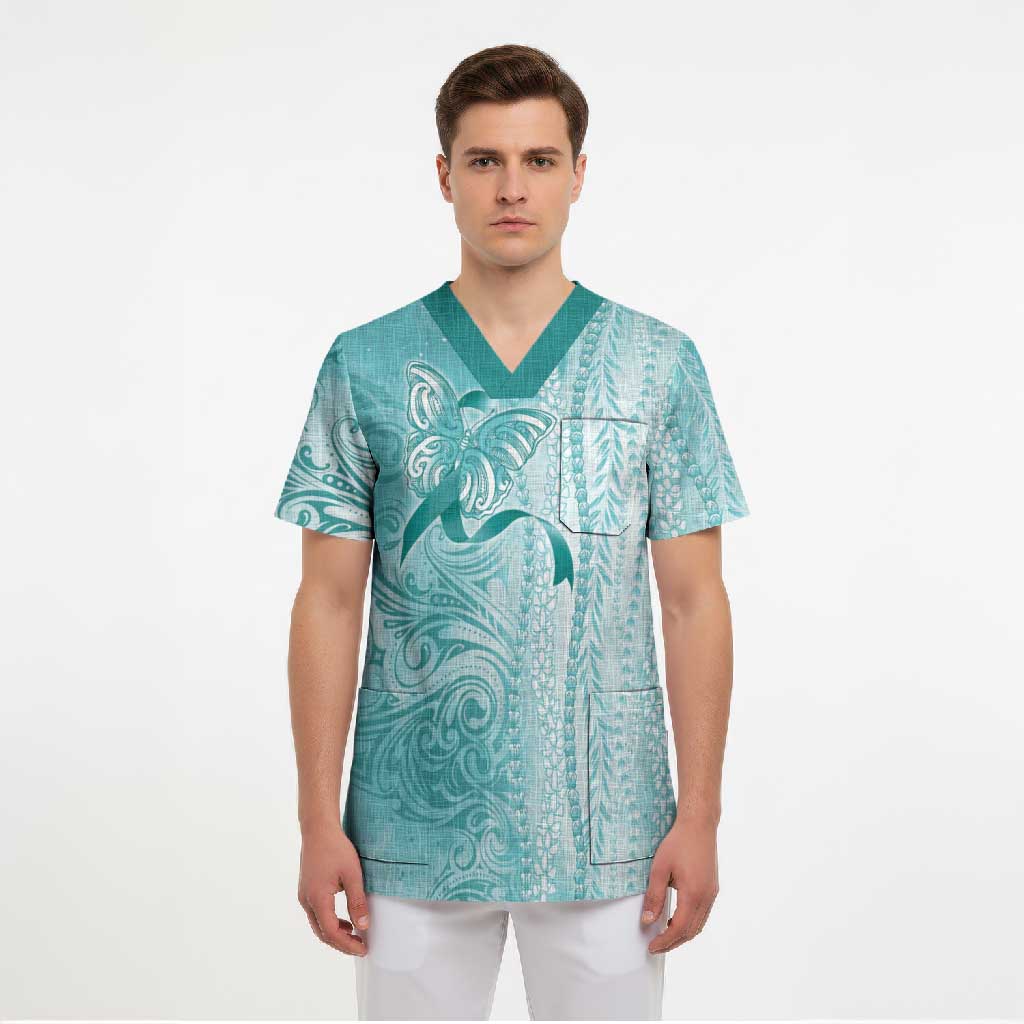 PTSD Awareness Scrub Top Maile Pikake Lokelani Crown Flower Lei Inspired LT9 - Polynesian Pride