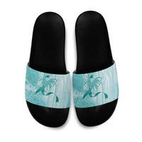 PTSD Awareness Slide Sandals Maile Pikake Lokelani Crown Flower Lei Inspired LT9 Teal - Polynesian Pride
