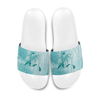 PTSD Awareness Slide Sandals Maile Pikake Lokelani Crown Flower Lei Inspired LT9 Teal - Polynesian Pride