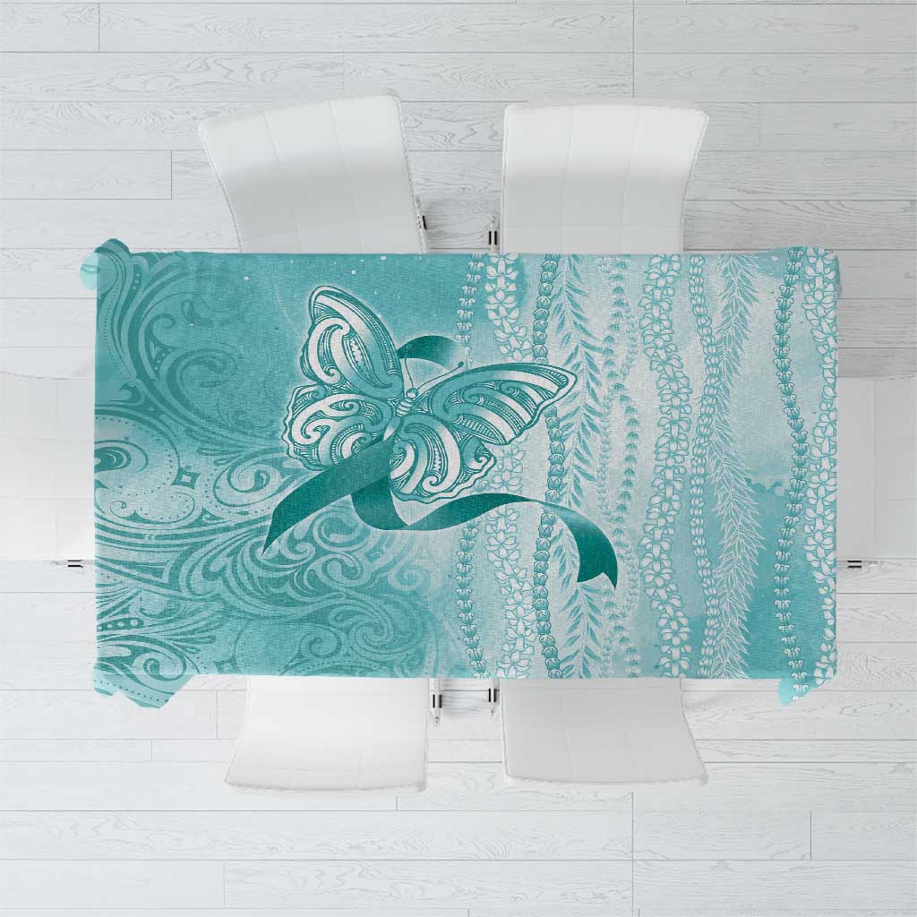 PTSD Awareness Tablecloth Maile Pikake Lokelani Crown Flower Lei Inspired LT9 Teal - Polynesian Pride