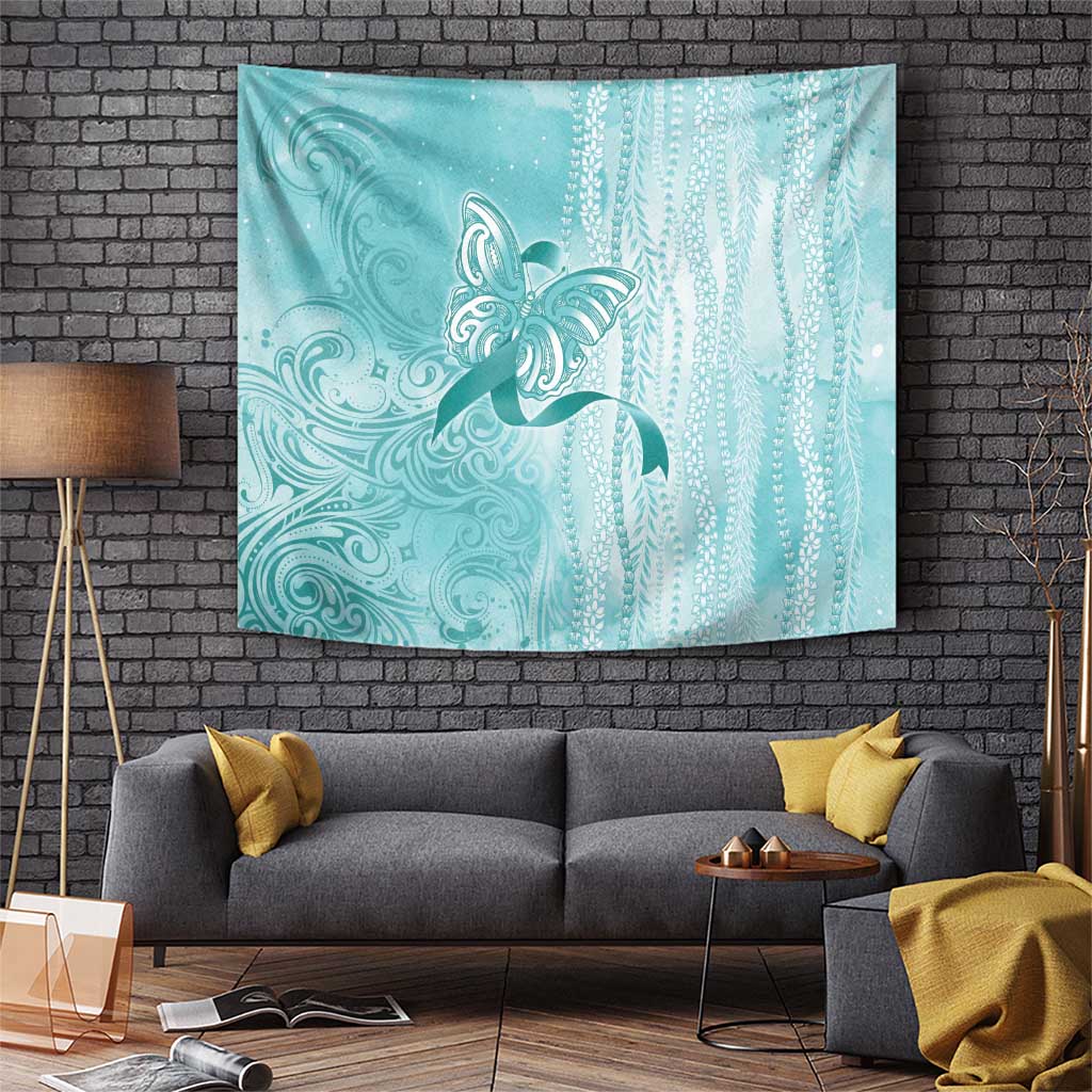 PTSD Awareness Tapestry Maile Pikake Lokelani Crown Flower Lei Inspired LT9 Teal - Polynesian Pride