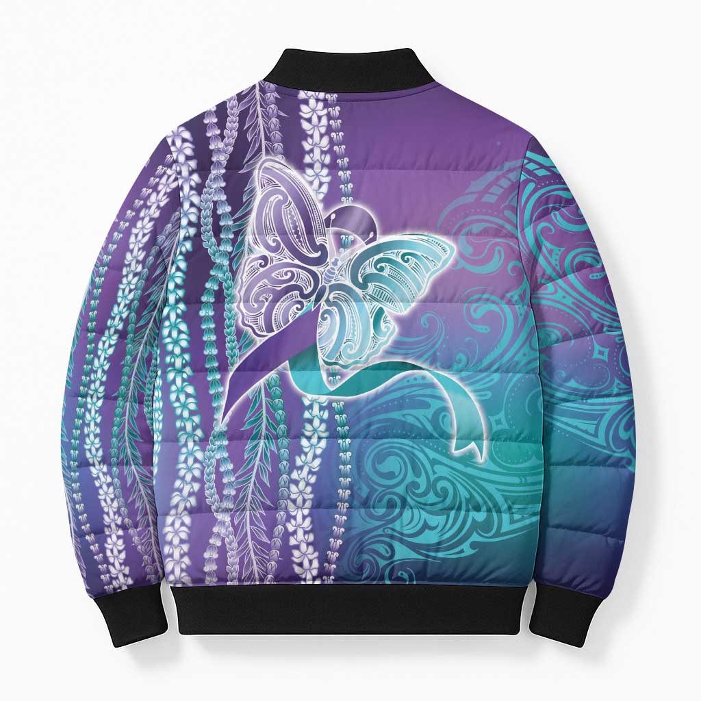 Suicide Prevention Awareness Bomber Puffer Jacket Maile Pikake Lokelani Crown Flower Lei Inspired LT9 - Polynesian Pride