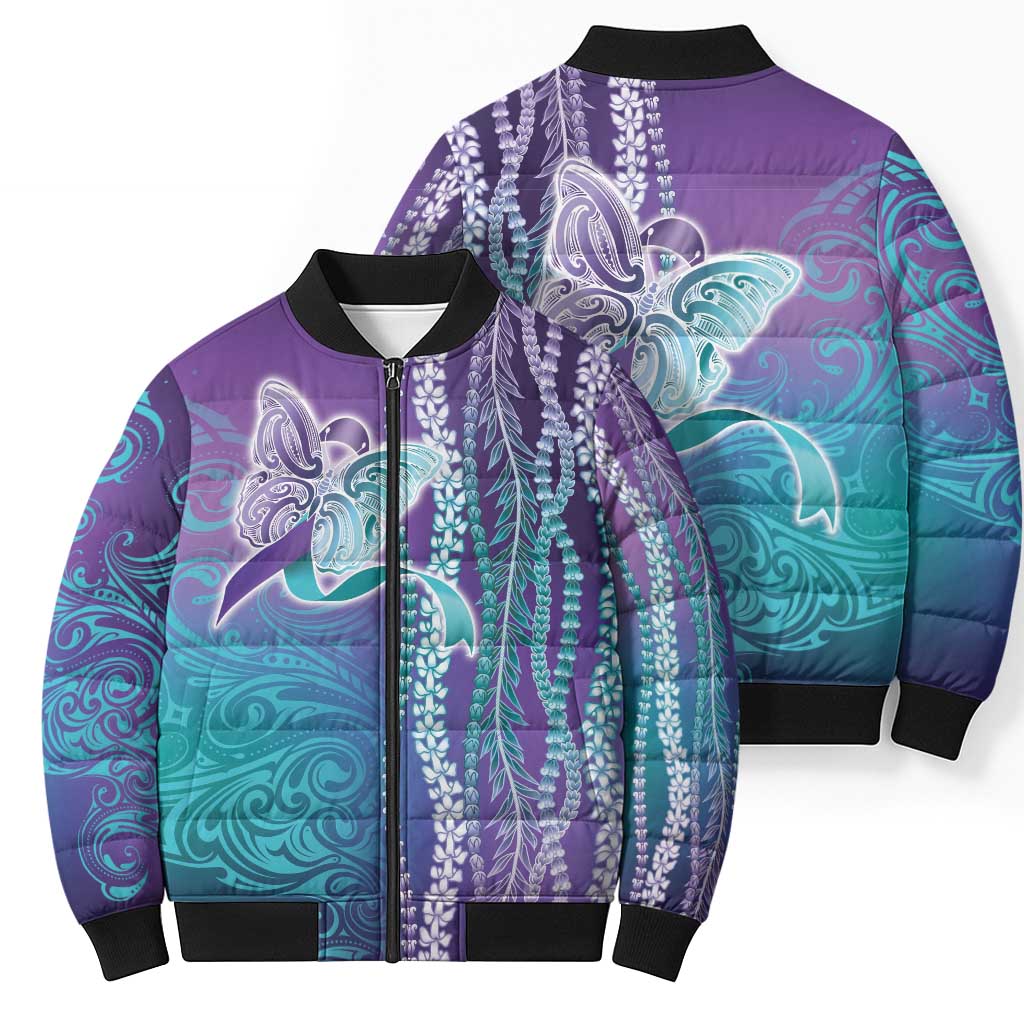 Suicide Prevention Awareness Bomber Puffer Jacket Maile Pikake Lokelani Crown Flower Lei Inspired LT9 - Polynesian Pride