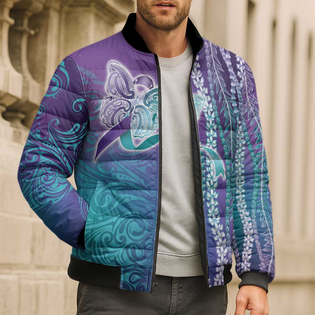 Suicide Prevention Awareness Bomber Puffer Jacket Maile Pikake Lokelani Crown Flower Lei Inspired LT9 - Polynesian Pride