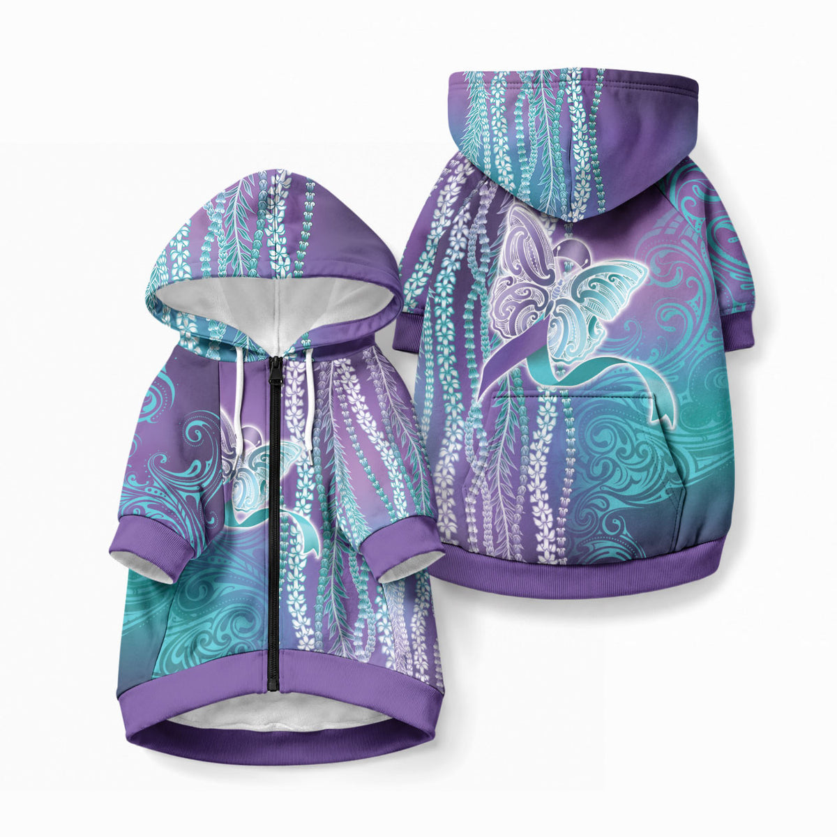 Suicide Prevention Support Pet Hoodie Maile Pikake Lokelani Crown Flower Lei Inspired LT9 Zip-up Blue - Polynesian Pride