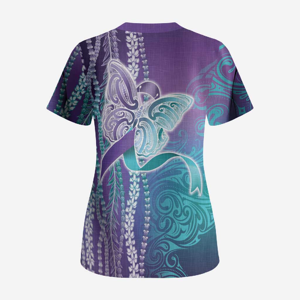 Suicide Prevention Awareness Scrub Top Maile Pikake Lokelani Crown Flower Lei Inspired LT9 - Polynesian Pride
