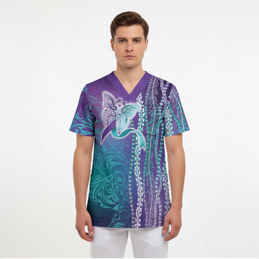 Suicide Prevention Awareness Scrub Top Maile Pikake Lokelani Crown Flower Lei Inspired LT9 - Polynesian Pride