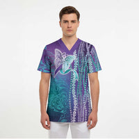 Suicide Prevention Awareness Scrub Top Maile Pikake Lokelani Crown Flower Lei Inspired LT9 - Polynesian Pride