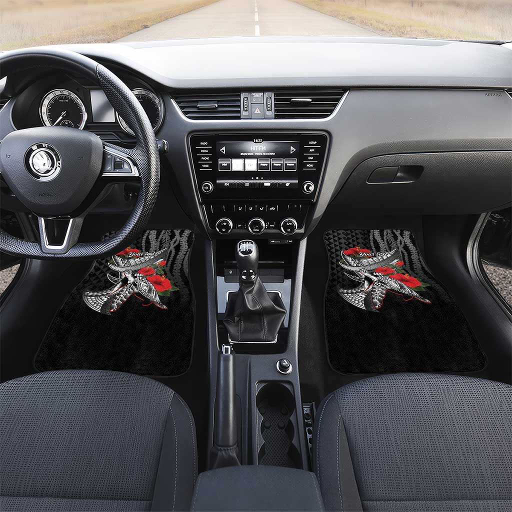 Hawaiian Honu Personalized Car Mats Black Tribal Hook Pattern LT9 Set 2pcs - Front Black - Polynesian Pride