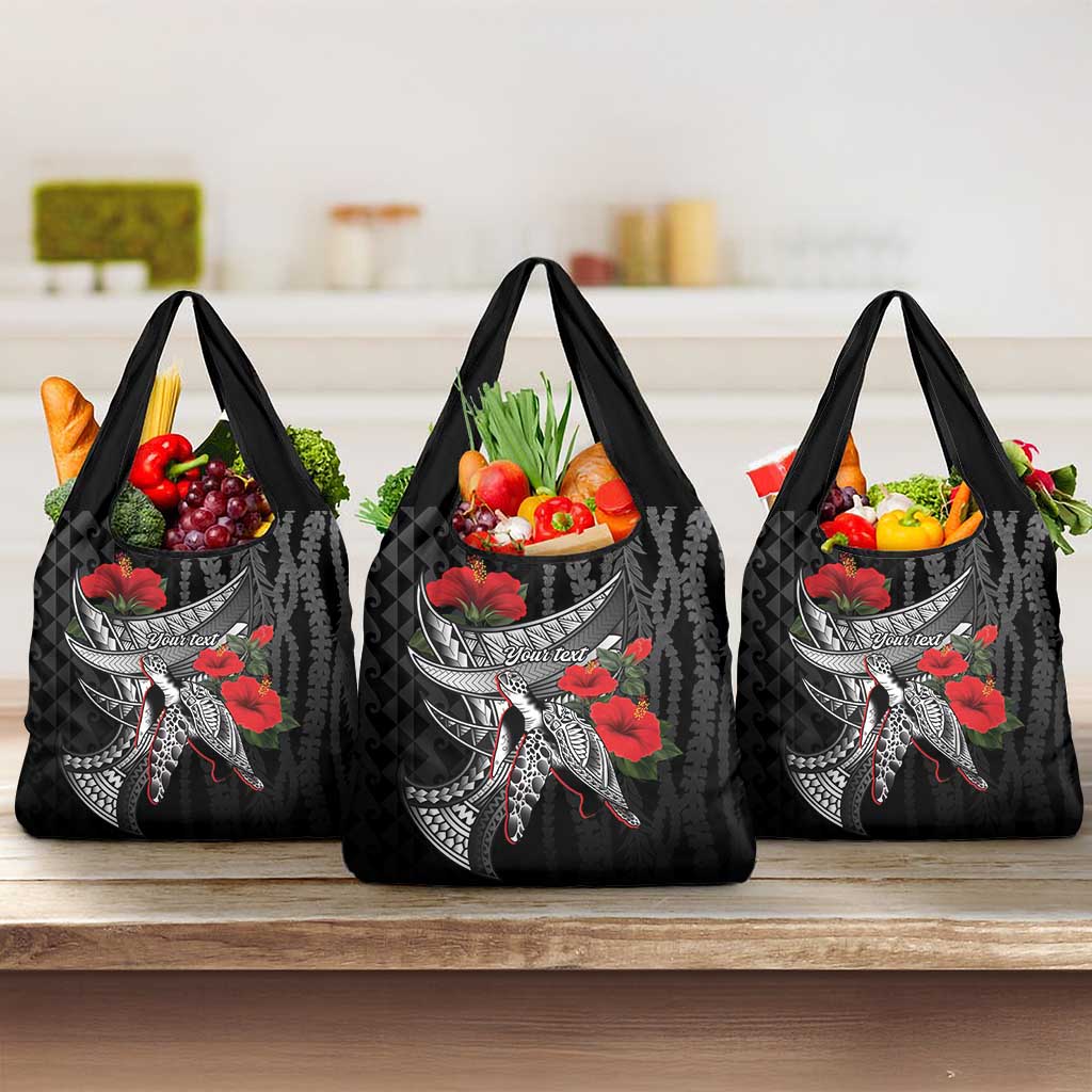 Hawaiian Honu Personalized Grocery Bag Black Tribal Hook Pattern LT9 3-pack One Size Black - Polynesian Pride
