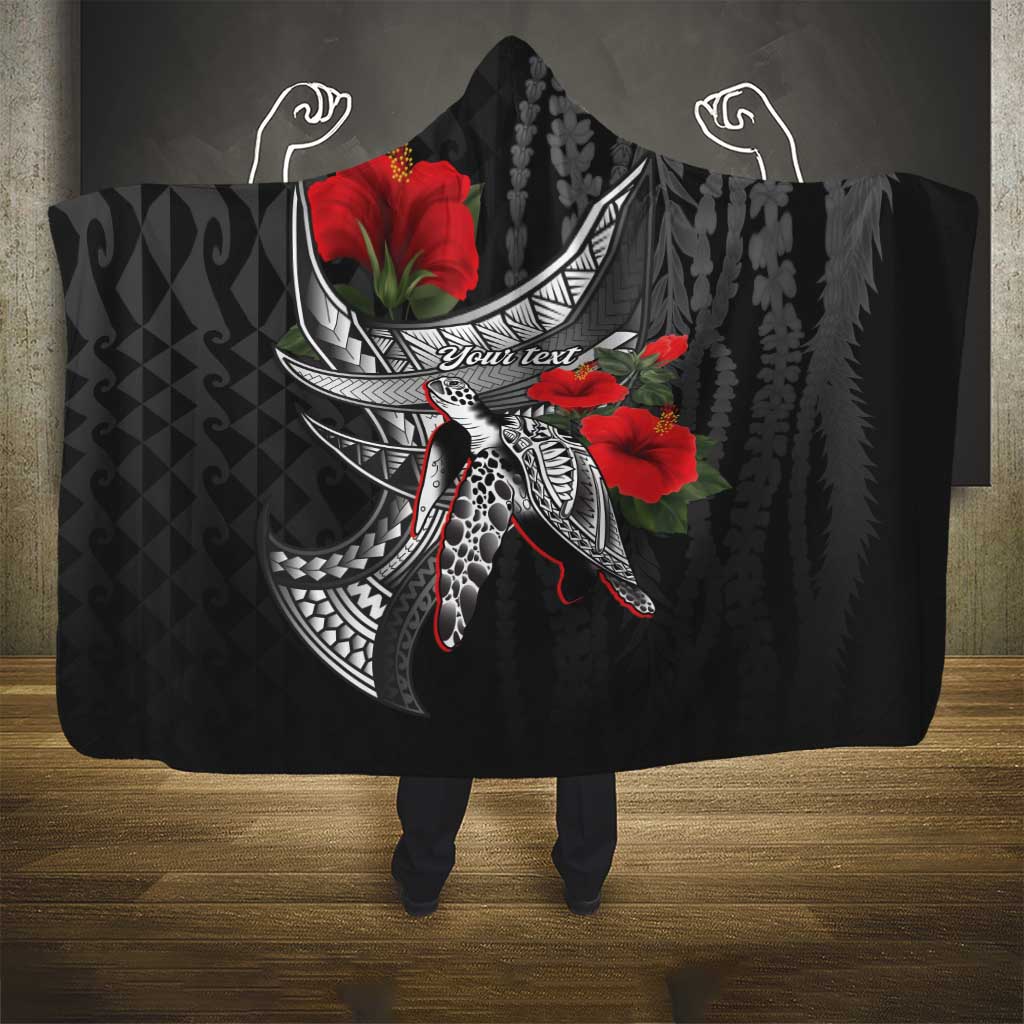 Hawaiian Honu Personalized Hooded Blanket Black Tribal Hook Pattern LT9 - Polynesian Pride