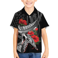 Hawaiian Honu Personalized Kid Hawaiian Shirt Black Tribal Hook Pattern LT9 Kid Black - Polynesian Pride