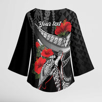 Hawaiian Honu Personalized Kimono Sleeve Blouse Black Tribal Hook Pattern LT9 - Polynesian Pride