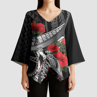 Hawaiian Honu Personalized Kimono Sleeve Blouse Black Tribal Hook Pattern LT9 - Polynesian Pride